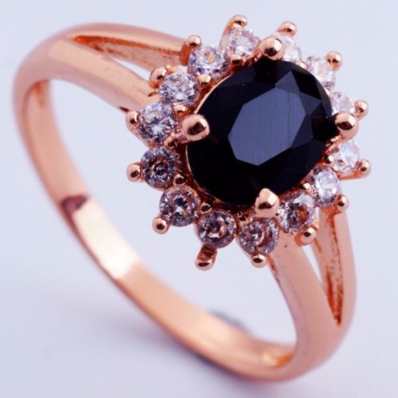 Jewelry - Rose Gold Plated Black C.Z FLOWER Ring